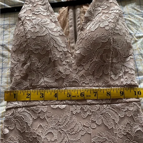 Honey & Rosie Beige Sparkle Lace Mini Dress with zip up cut out back ITEM L-1 - Picture 4 of 7